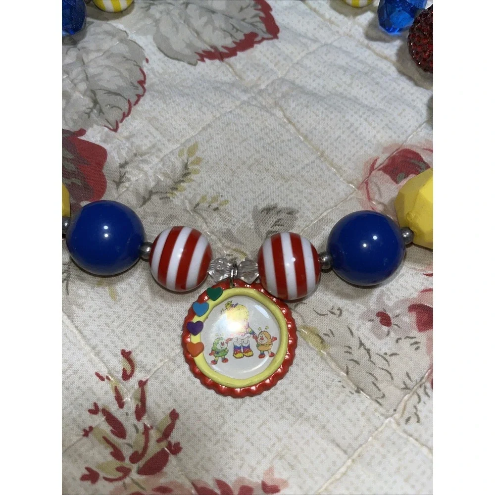 Rainbow Brite Homemade Beaded‎ Necklace , Large Beads C Retro , Colorful , Fun